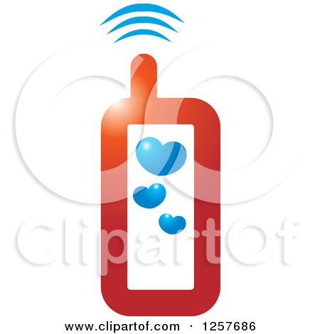 Clipart of a Red Cell Phone with Hearts - Royalty Free Vector Illustration by Lal Perera