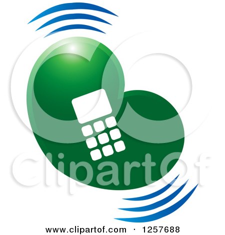 Clipart of a Green Heart with a Cell Phone - Royalty Free Vector Illustration by Lal Perera