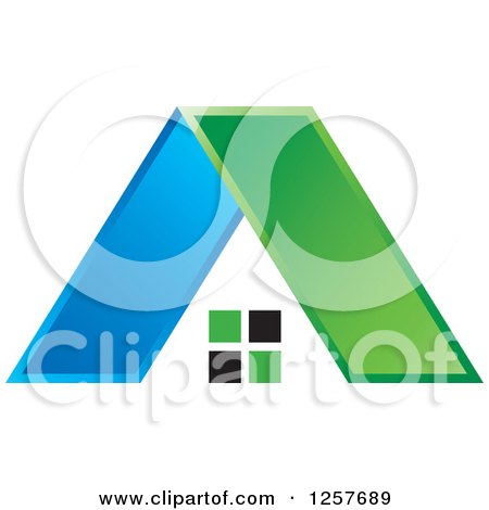 Clipart of a Green and Blue House - Royalty Free Vector Illustration by Lal Perera
