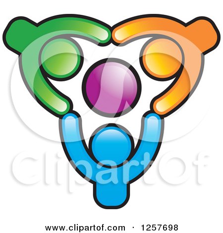 Clipart of Colorful Diverse Team of People Holding Hands Around an Orb - Royalty Free Vector Illustration by Lal Perera