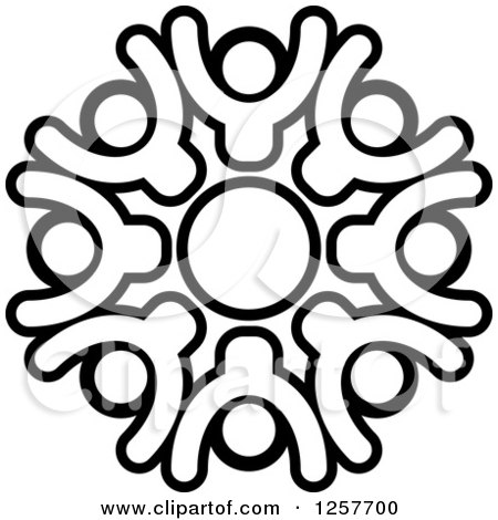 Clipart of a Circle of Black and White Cheering People - Royalty Free Vector Illustration by Lal Perera