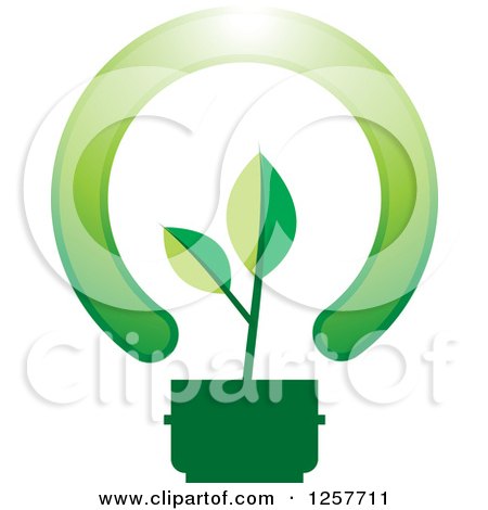 Clipart of a Green Seedling Plant in a Lightbulb - Royalty Free Vector Illustration by Lal Perera