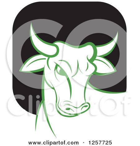 Clipart of a Green Adn White Bull over a Black Square - Royalty Free Vector Illustration by Lal Perera