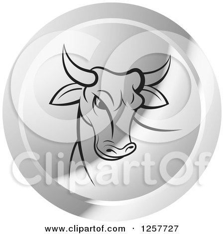 Clipart of a Black Bull in a Silver Circle - Royalty Free Vector Illustration by Lal Perera