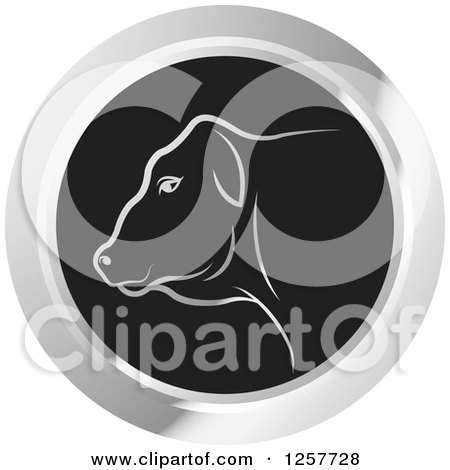 Clipart of a White Cow in a Black and Silver Circle - Royalty Free Vector Illustration by Lal Perera