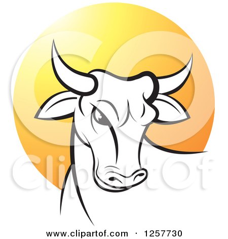 Clipart of a Black and White Bull over a Sunset - Royalty Free Vector Illustration by Lal Perera