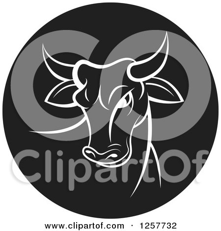 Clipart of a White Bull in a Black Circle - Royalty Free Vector Illustration by Lal Perera