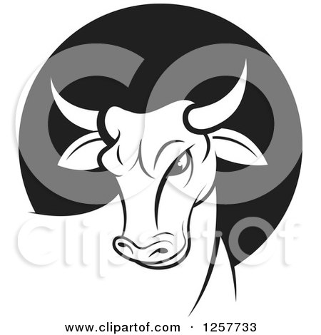 Clipart of a Black and White Bull over a Circle - Royalty Free Vector Illustration by Lal Perera