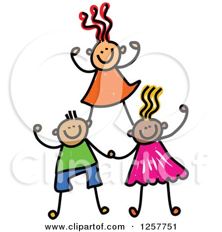 Clipart of a Diverse Group of Cheering Stick Children Forming a Pyramid - Royalty Free Vector Illustration by Prawny