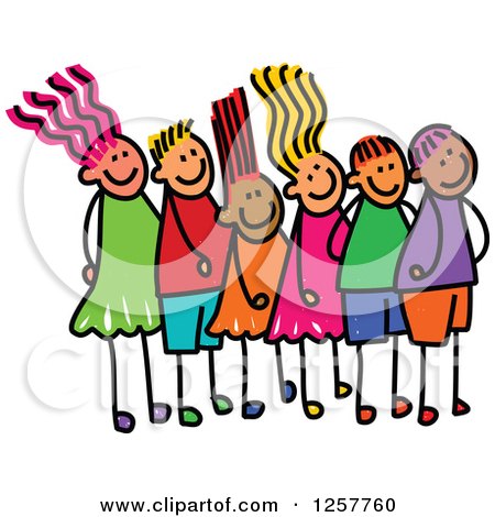 Clipart of a Diverse Group of Stick Children Waiting in Line - Royalty Free Vector Illustration by Prawny