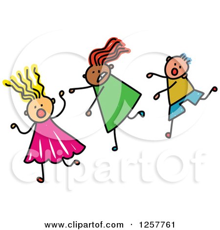 Clipart of a Diverse Group of Scared Stick Children Running - Royalty Free Vector Illustration by Prawny