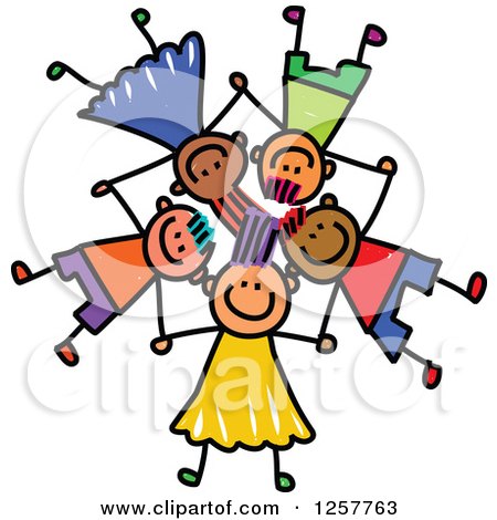 Clipart of a Diverse Group of Stick Children Laying down in a Star Formation with Their Heads Together - Royalty Free Vector Illustration by Prawny