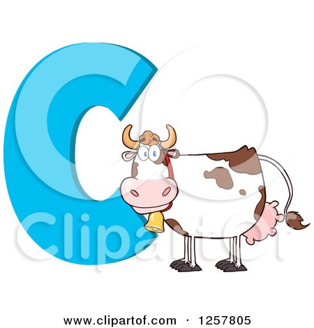 Clipart of a Happy Cow over Letter C - Royalty Free Vector Illustration by Hit Toon