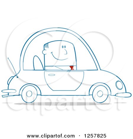 Clipart of a Happy Business Man Commuting to Work in a Blue Car - Royalty Free Vector Illustration by Hit Toon