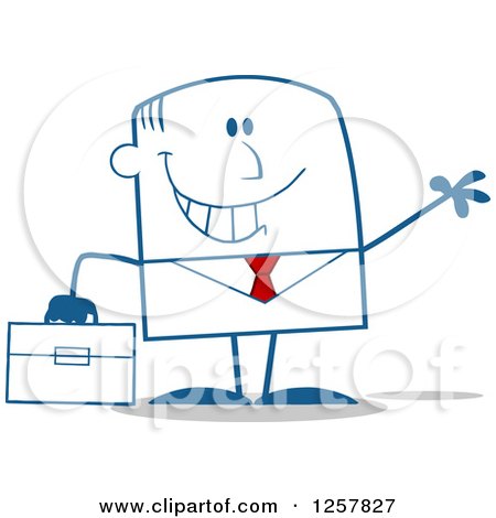 Clipart of a Happy Businessman Waving and Holding a Briefcase - Royalty Free Vector Illustration by Hit Toon