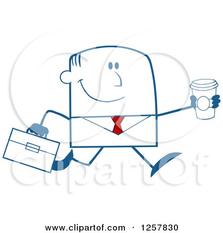 Clipart of a Happy Businessman Running with a to Go Coffee - Royalty Free Vector Illustration by Hit Toon