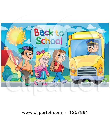 Clipart of a Group of Children Boarding a School Bus - Royalty Free Vector Illustration by visekart