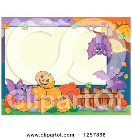 Clipart of a Halloween Sign Pumkins and Bats - Royalty Free Vector Illustration by visekart