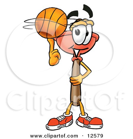 Clipart Picture of a Sink Plunger Mascot Cartoon Character Spinning a Basketball on His Finger by Mascot Junction