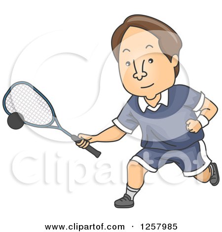 Clipart of a Brunette White Man Playing Squash - Royalty Free Vector Illustration by BNP Design Studio