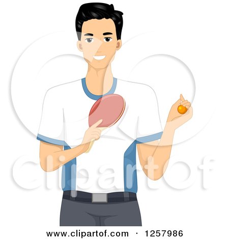Clipart of a Young Man Holding a Ping Pong Ball and Table Tennis Paddle - Royalty Free Vector Illustration by BNP Design Studio