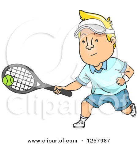 Clipart of a Blond White Man Playing Tennis - Royalty Free Vector Illustration by BNP Design Studio