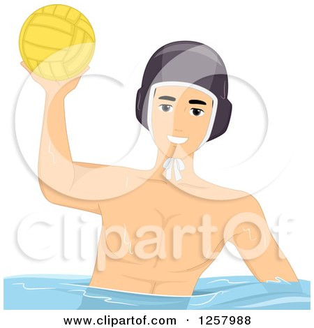 Clipart of a Young White Man Holding up a Water Polo Ball - Royalty Free Vector Illustration by BNP Design Studio