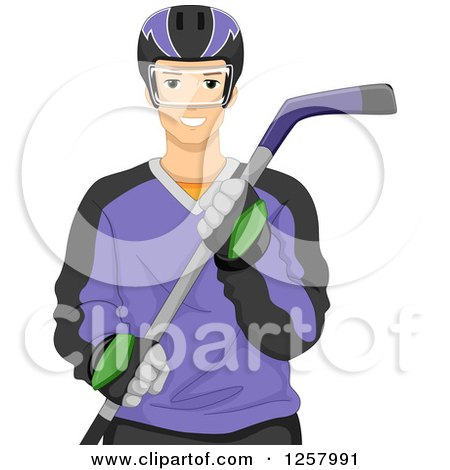 Clipart of a Young Man Holding a Hockey Stick - Royalty Free Vector Illustration by BNP Design Studio