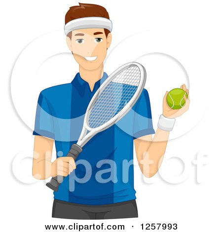 Clipart of a Young Man Holding a Tennis Ball and Racket - Royalty Free Vector Illustration by BNP Design Studio