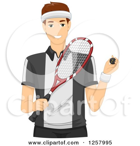 Clipart of a Young White Man Holding a Squash Ball and Racket - Royalty Free Vector Illustration by BNP Design Studio