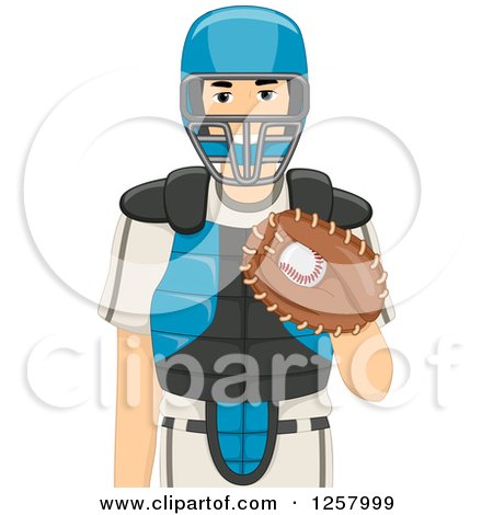 Clipart of a Young White Baseball Catcher Man - Royalty Free Vector Illustration by BNP Design Studio