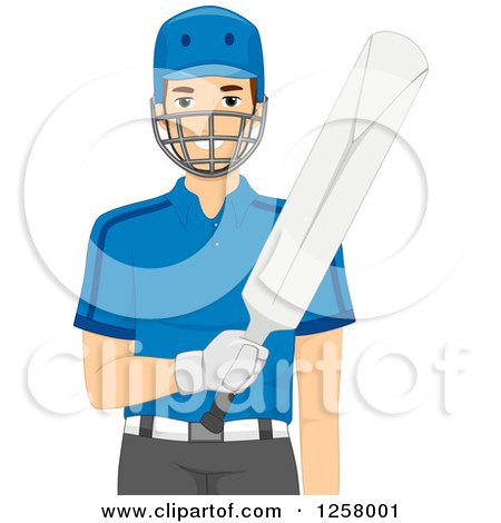 Clipart of a Young White Cricket Batter Man - Royalty Free Vector Illustration by BNP Design Studio