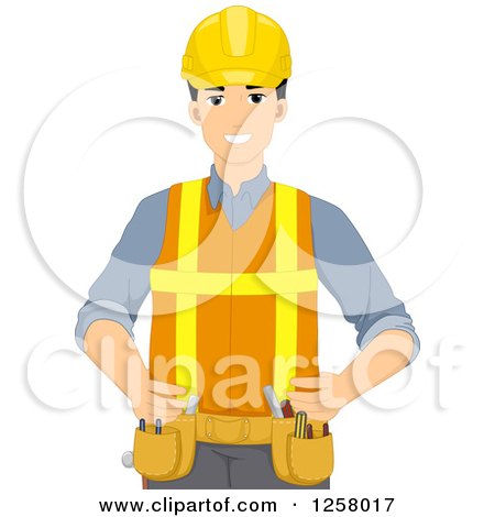 Clipart of a Happy Young Construction Worker Man - Royalty Free Vector Illustration by BNP Design Studio