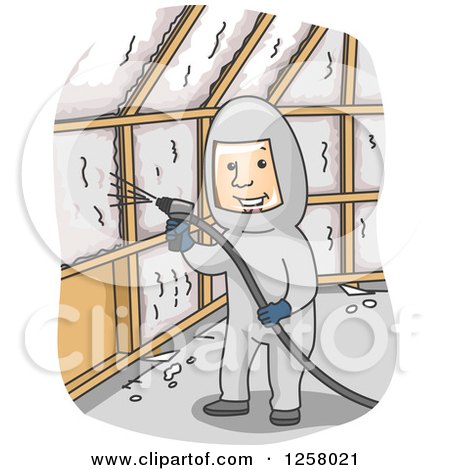 Clipart of a Happy Man Insulating a Wall with Foam - Royalty Free Vector Illustration by BNP Design Studio