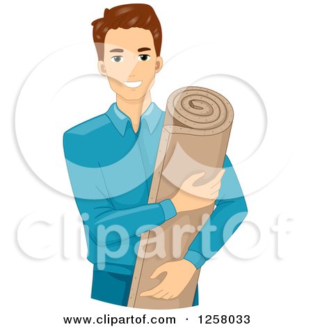 Clipart of a Young White Brunette Man Holding Insulation Foam - Royalty Free Vector Illustration by BNP Design Studio