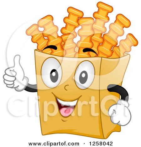 Clipart of a Happy Crinkle Cut French Fry Character Holding a Thumb up - Royalty Free Vector Illustration by BNP Design Studio