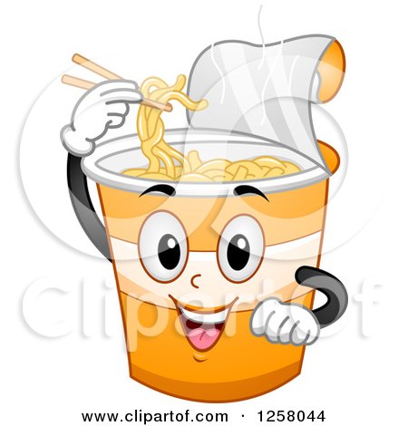 Clipart of a Happy Cup of Noodles Character Using Chopsticks - Royalty Free Vector Illustration by BNP Design Studio