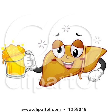 Clipart of a Drunk Liver Character Holding Beer - Royalty Free Vector Illustration by BNP Design Studio