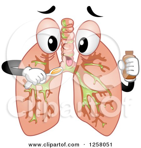 Clipart of a Sick Lungs Character Taking Cough Syrup - Royalty Free Vector Illustration by BNP Design Studio