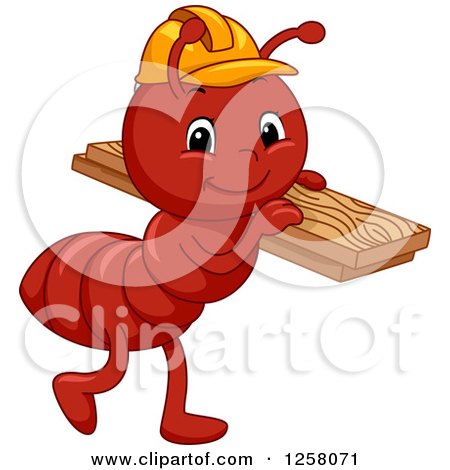 Clipart of a Cute Carpenter Ant Carrying Lumber - Royalty Free Vector Illustration by BNP Design Studio