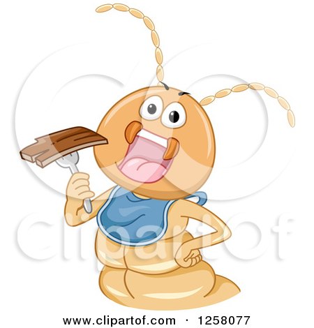 Clipart of a Hungry Termite Wearing a Big and Eating Wood - Royalty Free Vector Illustration by BNP Design Studio