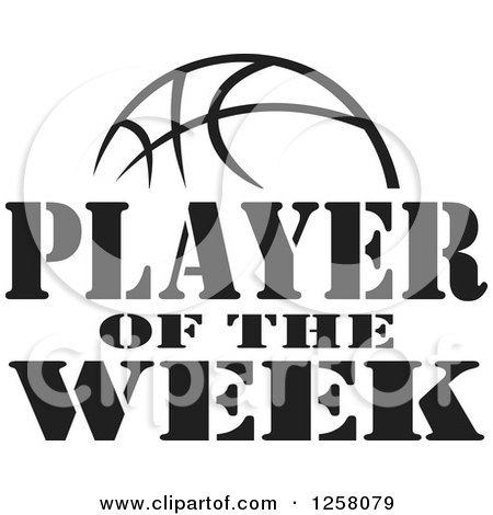 Clipart of a Black and White Basketball and Player of the Week Text - Royalty Free Vector Illustration by Johnny Sajem