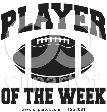 Clipart of a Black and White American Football and Player of the Week Text - Royalty Free Vector Illustration by Johnny Sajem