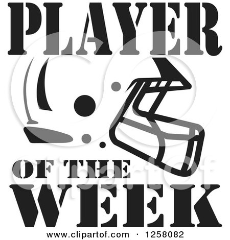 Clipart of a Black and White American Football Helmet and Player of the Week Text - Royalty Free Vector Illustration by Johnny Sajem