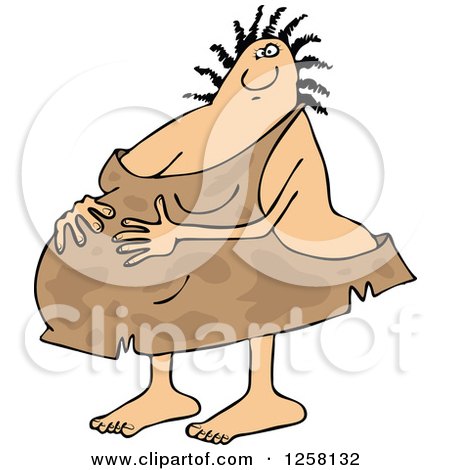 Clipart of a Pregnant Cavewoman Holding Her Belly - Royalty Free Vector Illustration by djart