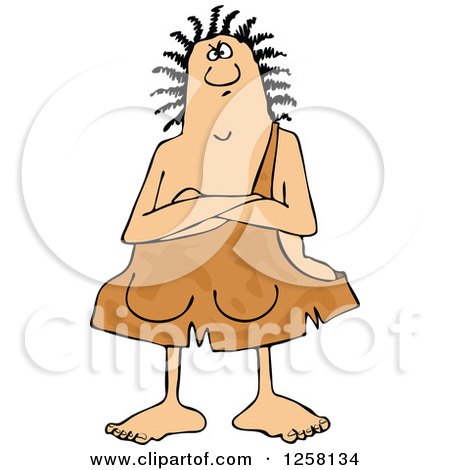 Clipart of a Stubborn Chubby Cavewoman with Folded Arms - Royalty Free Vector Illustration by djart