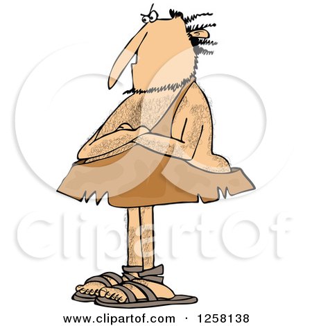 Clipart of a Hairy Stubborn Caveman Standing with Folded Arms - Royalty Free Vector Illustration by djart