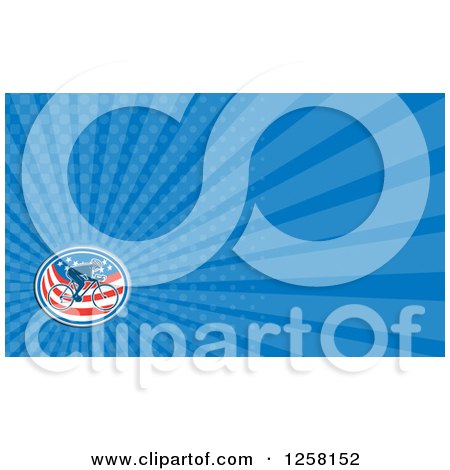 Clipart of a Retro American Cyclist and Rays Business Card Design - Royalty Free Illustration by patrimonio