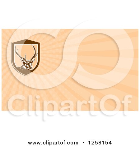Clipart of a Retro Woodcut Buck Deer and Rays Business Card Design - Royalty Free Illustration by patrimonio