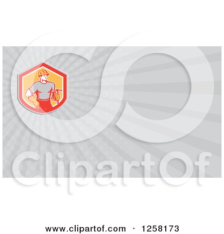 Clipart of a Retro Carpenter and Rays Business Card Design - Royalty Free Illustration by patrimonio